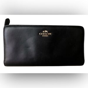 Coach Black Leather Wallet with Gold Accent